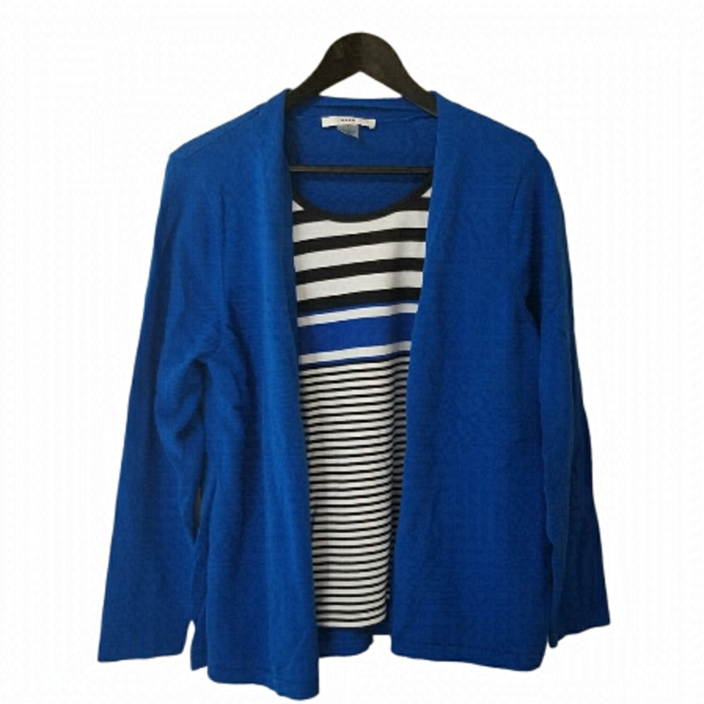 Alia Blue And White cardigan fooler sweater Size Large